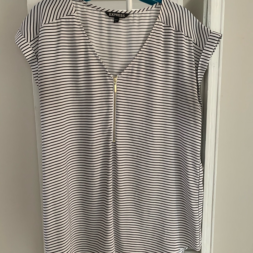 Navy and white striped blouse
